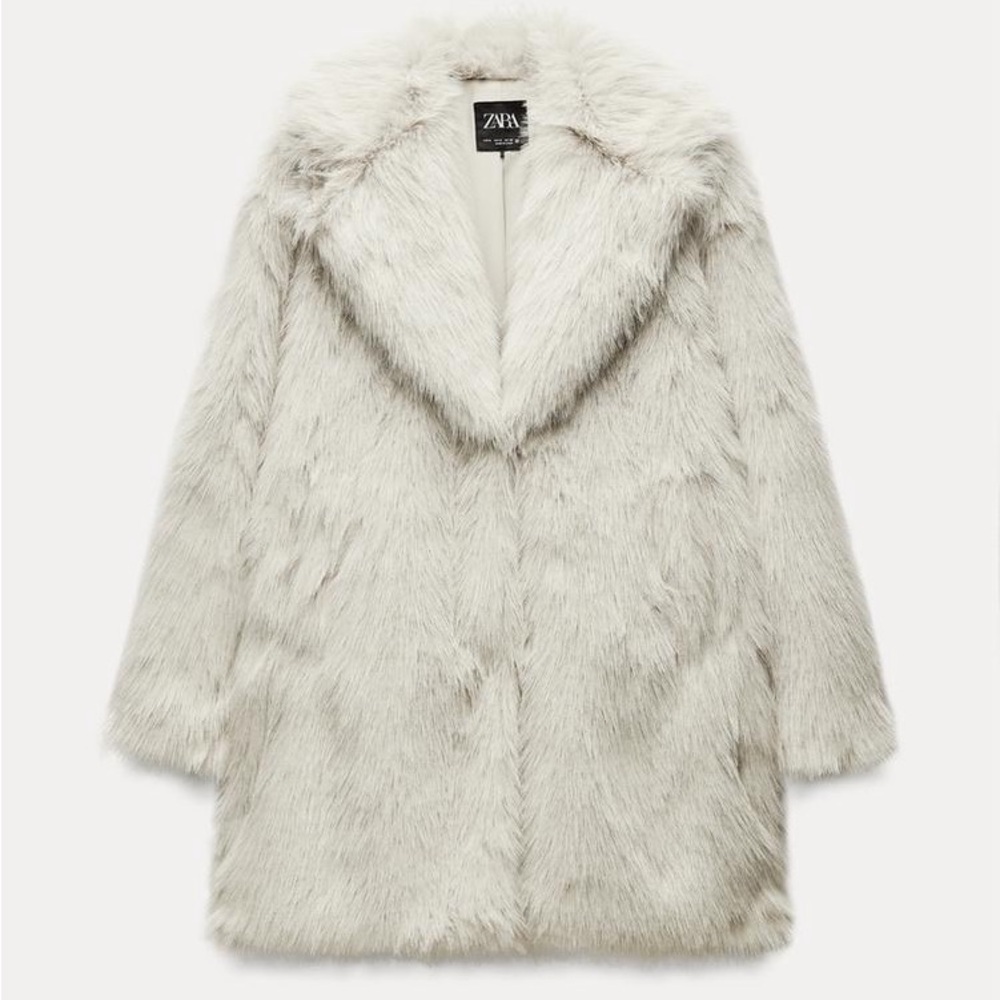 ZARA FAUX FUR COAT in Ecru NWOT